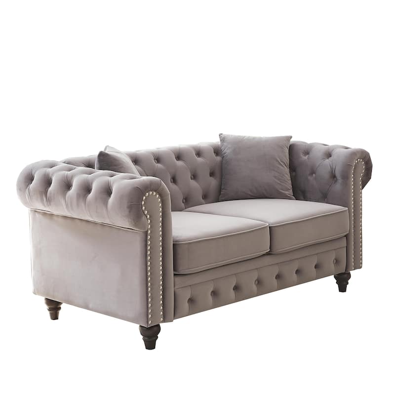 Classic Chesterfield Loveseat Sofa with Depp Seat and Nailheads Accent