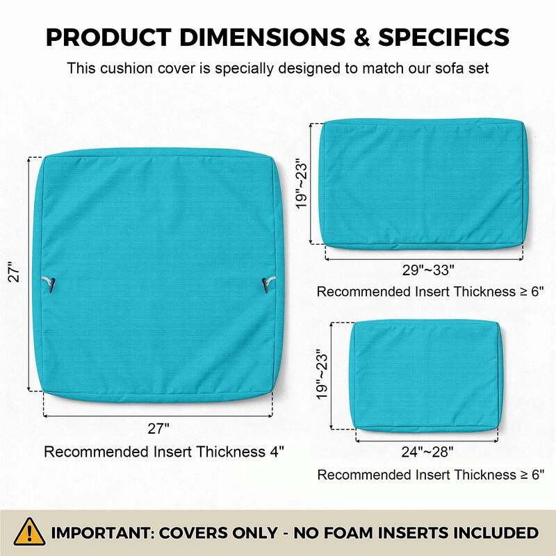 FINCATI 27" × 27" Sectional Cushion Slipcover, Outdoor Cushion Replacement Cover, Patio Seat Cover 27 Inches (COVER ONLY!)
