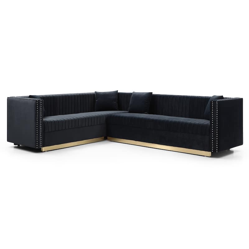 100.8" Velvet Channel Tufted Sectional Sofa (6-Seat with Pillows)