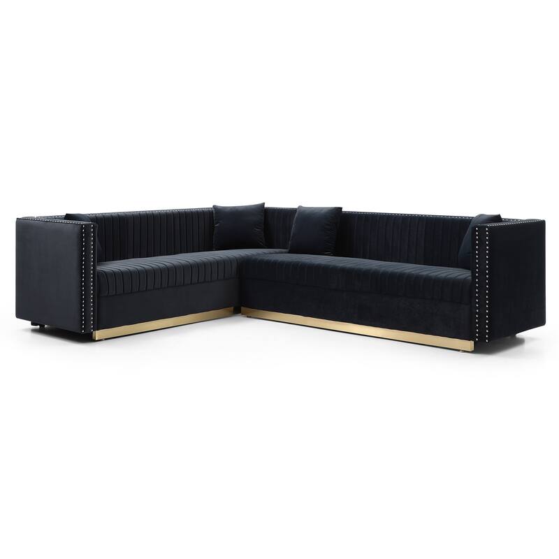 Black 100.8" Modern Velvet Corner 6-Seat Sofa with Pillows