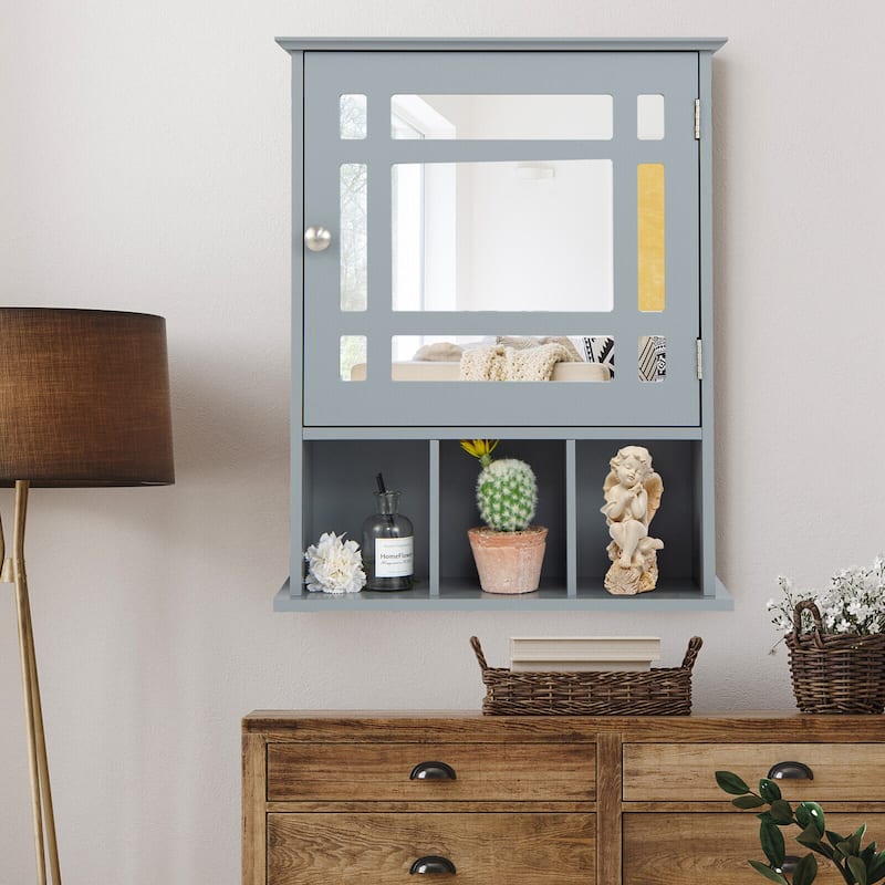 Gymax Mirrored Medicine Cabinet Bathroom Wall Mounted Storage