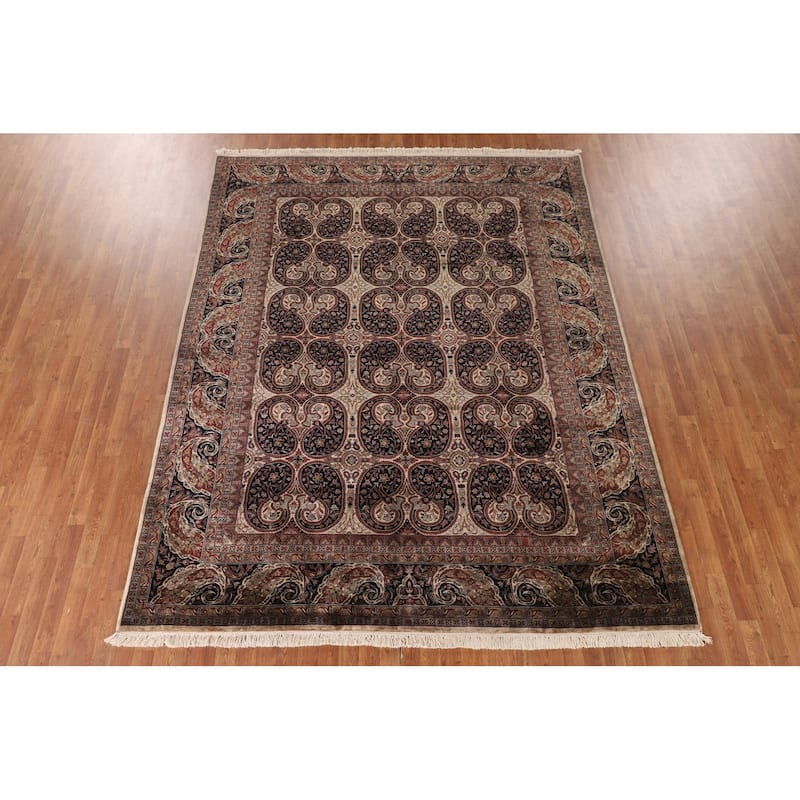 Navy Blue Agra Indian Area Rug Handmade Wool Carpet - 8'0"x 10'1"