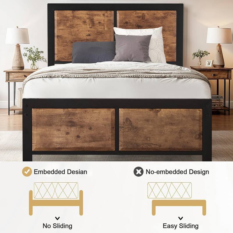VECELO Set of 2 Platform Twin Beds 12.6" Elevated Storage Space MDF Partitioned Headboard & Footboard No Box Spring Needed