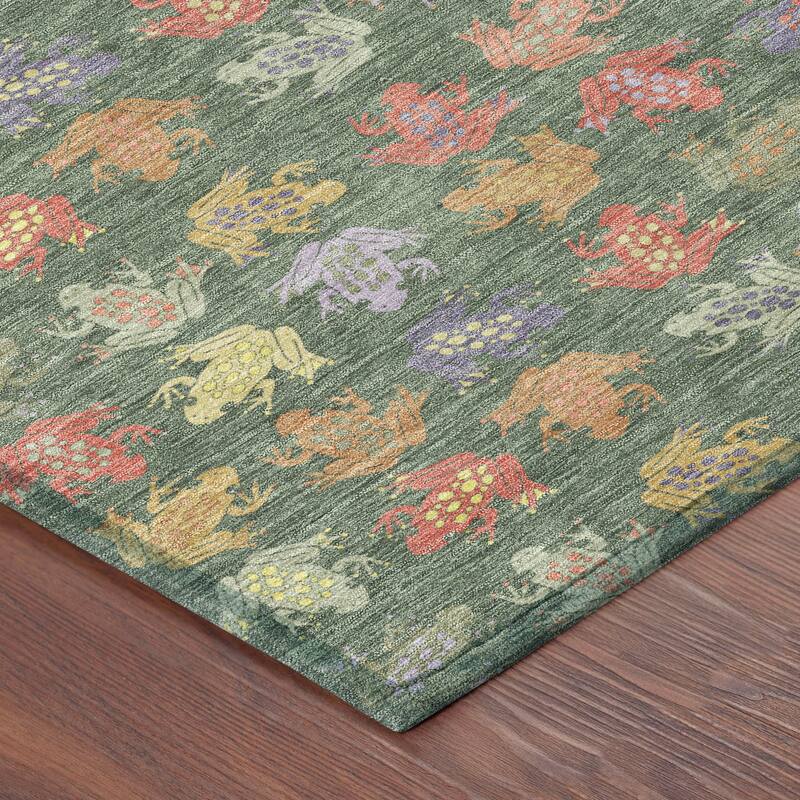 Machine Washable Indoor/ Outdoor Modern Frogs Chantille Rug