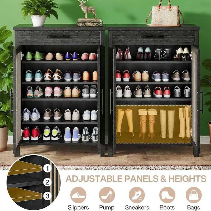 Modern Shoe Storage Cabinet with 5 Removable Shelves and Large Drawer for Entryway Use - 31.5”L x 14.17”W x 42.91”H
