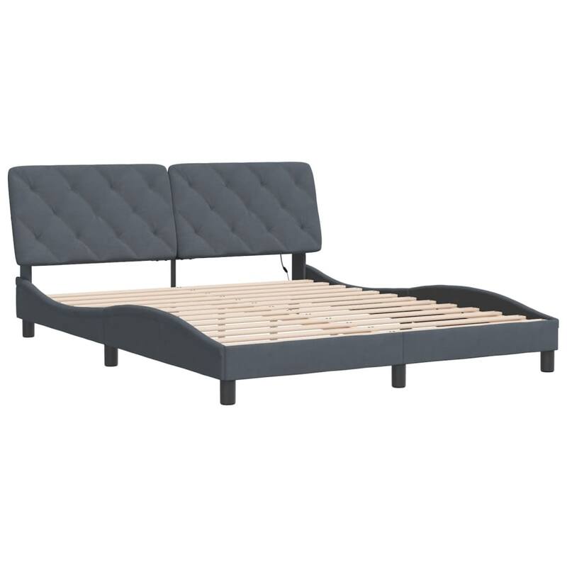 vidaXL Bed Frame with LED without Mattress Dark Gray Velvet