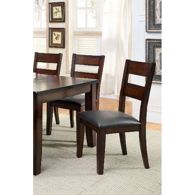 2pcs Wood Kitchen Dining Chairs with Padded Leatherette Seats - Set of 2 - Brown
