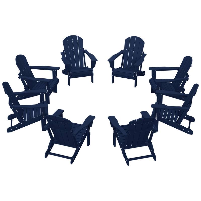 Laguna Hdpe All Weather Outdoor Patio Foldable Adirondack Chairs (Set Of 8) - Navy Blue