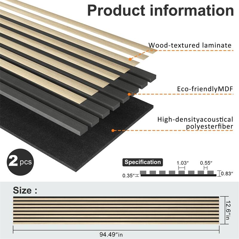 Acoustic Wood Wall Panels,2 Pack 94.5" x 12.6" Soundproof Wall Panels