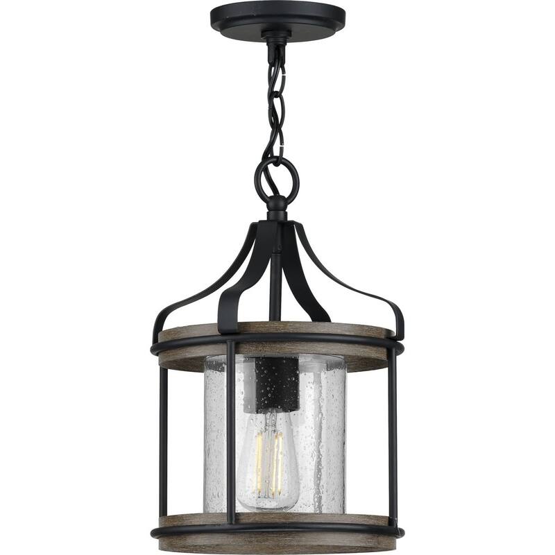 Brenham 1-Light Matte Black Farmhouse Indoor Pendant Light - 12.500" x 18.500" x 12.250"