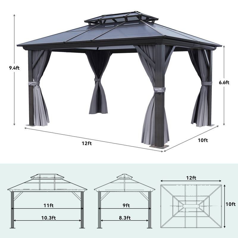 Outdoor Metal Patio Gazebo With Curtains