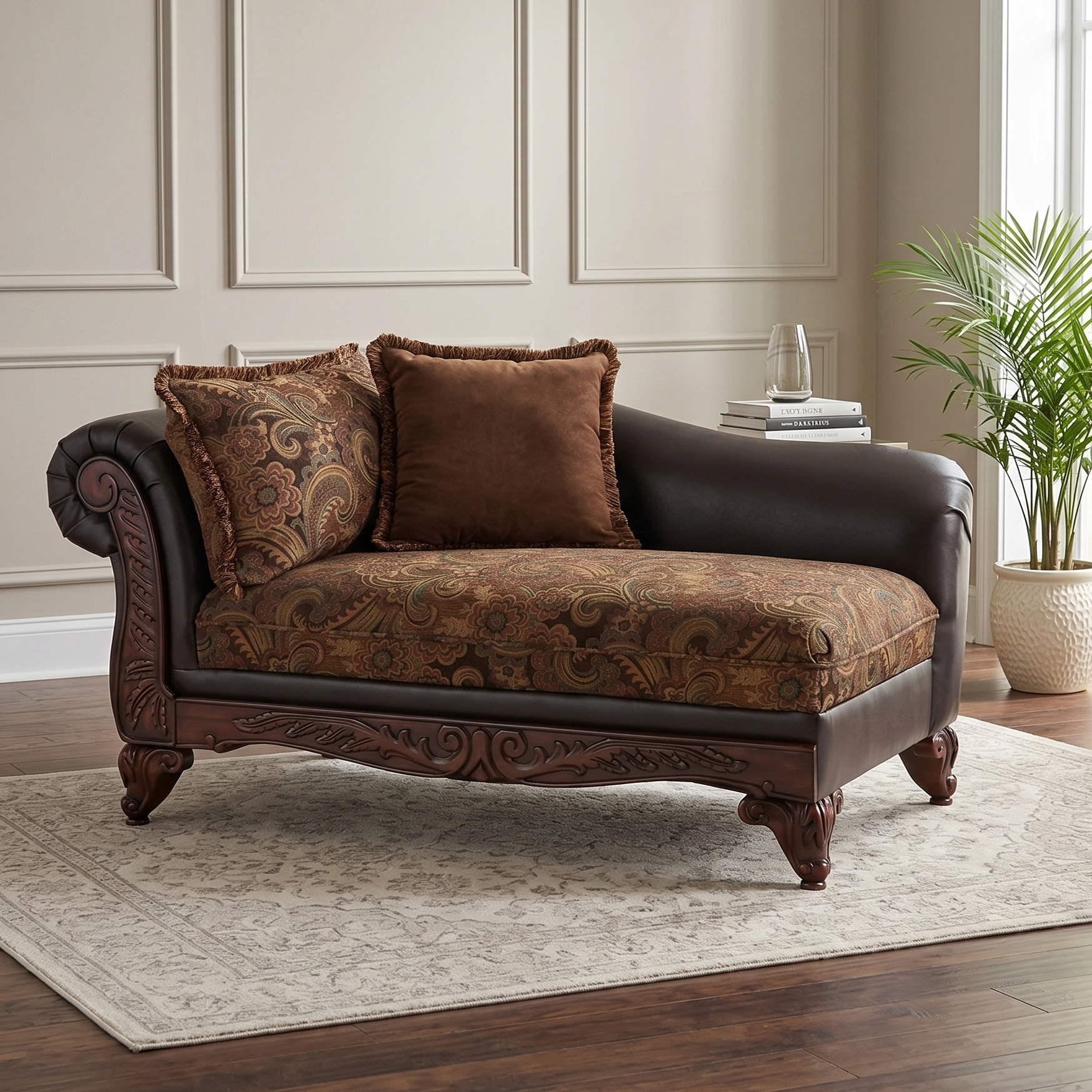 Roundhill Furniture San Marino 2-Tone Chocolate Fabric Chaise