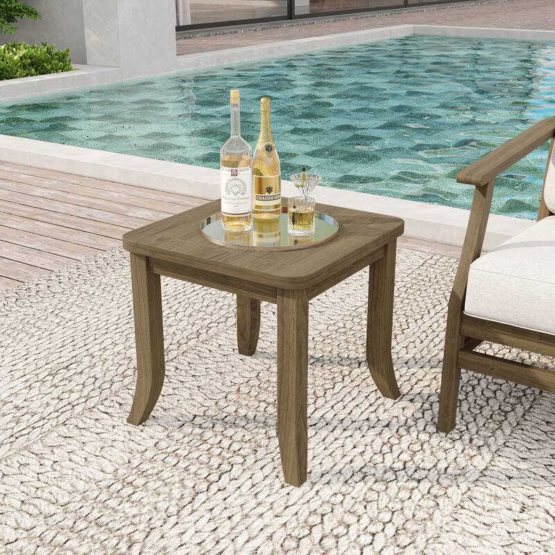 Outdoor Teak Wood Table for Patio and Garden - Natural Wood-Side Table