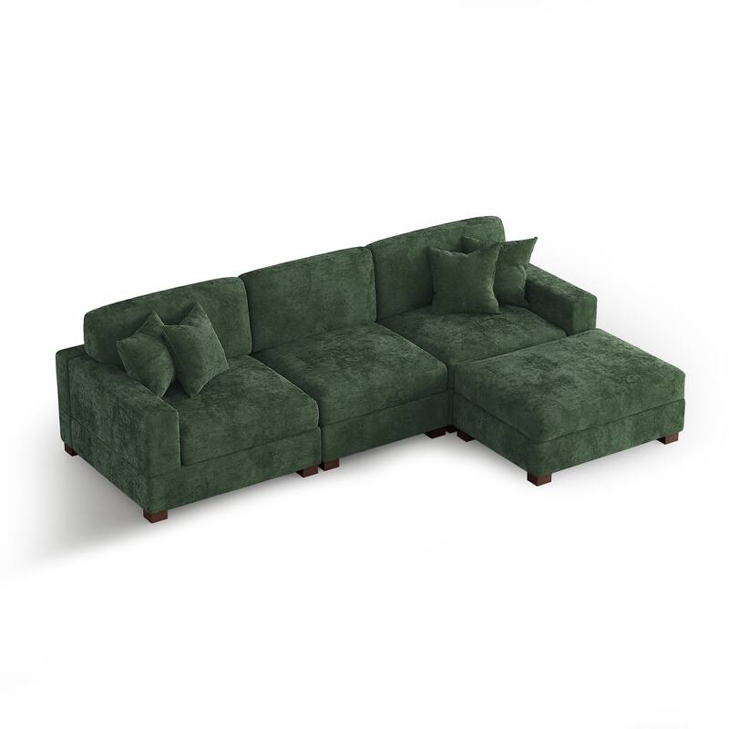 Modern Oversized Chenille Modular Sectional Sofa with Ottoman