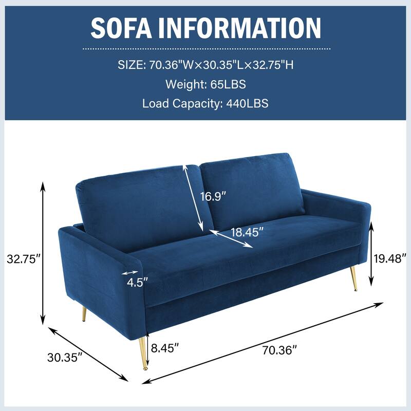 Upholstered Square Arms Fabric Sofa with Pillows