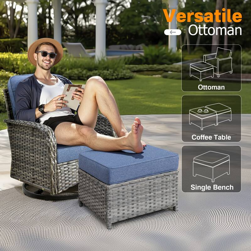 OVIOS 7-piece Patio Wicker Swivel Rocking Chair Set With Fire Pit