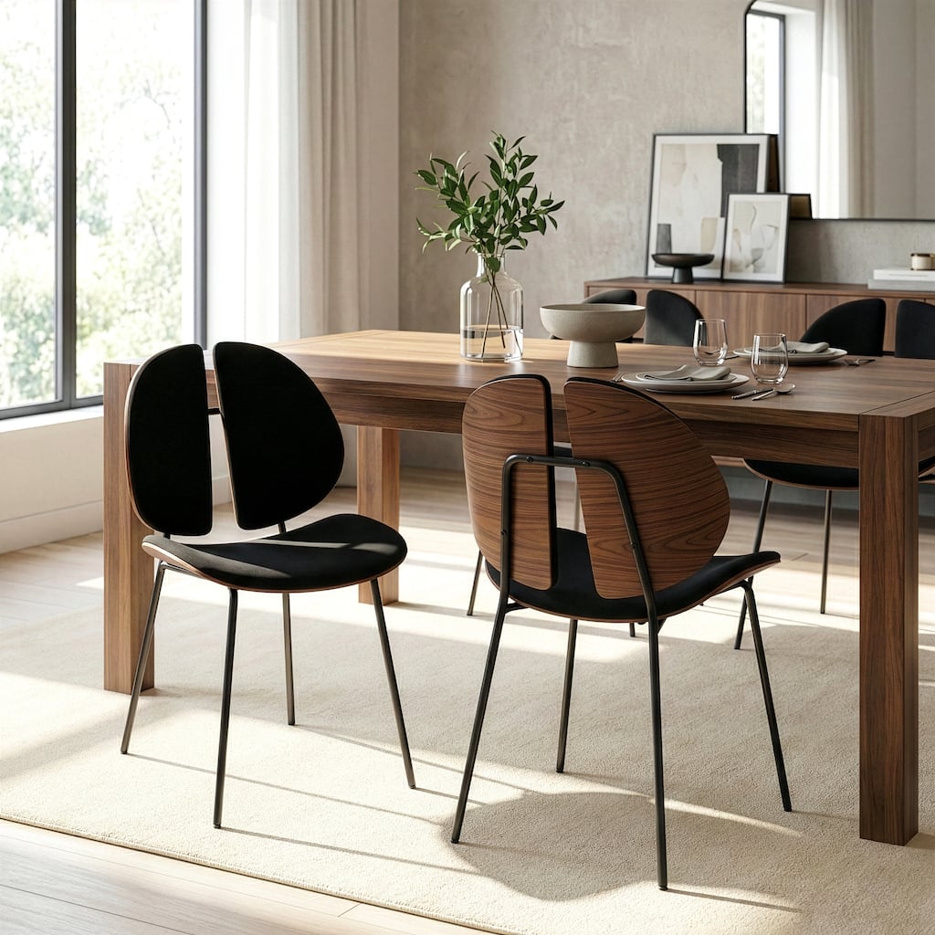 Set of 2 Beau Black Microfiber Fabric Dining Chair with Iron Legs