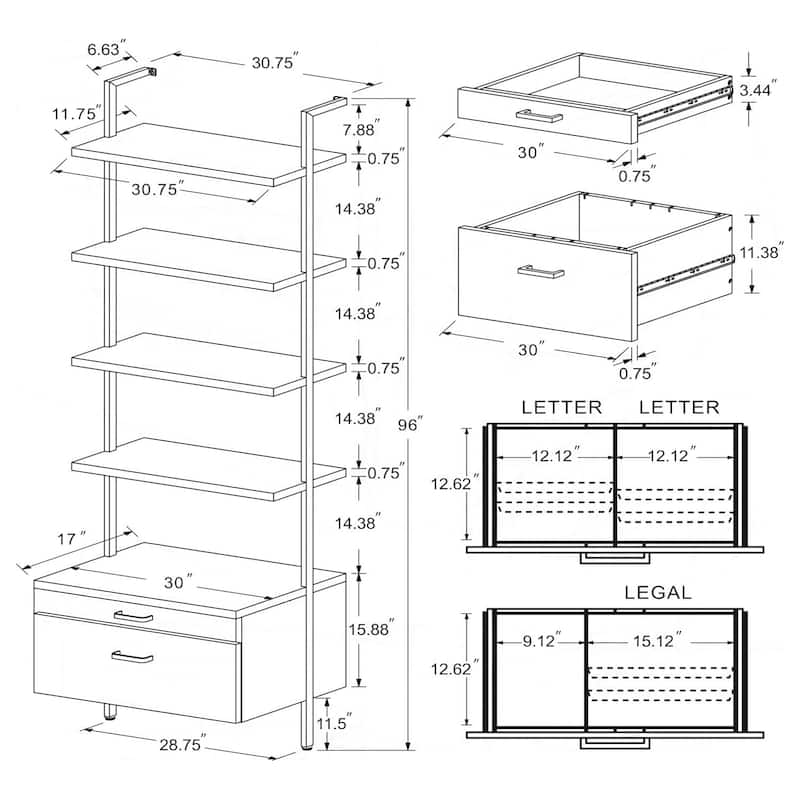 Owens 31-Inch 4-Shelf Storage Wall Bookshelf Walnut