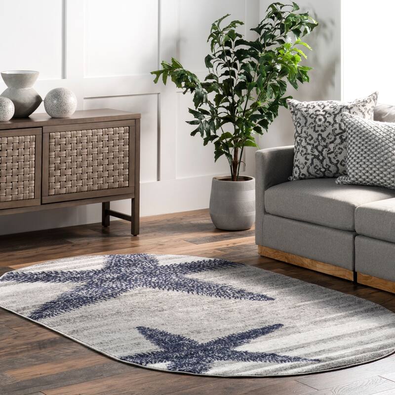 Nuloom Nidia Nautical Striped Area Rug - 3' x 5' Oval - Grey