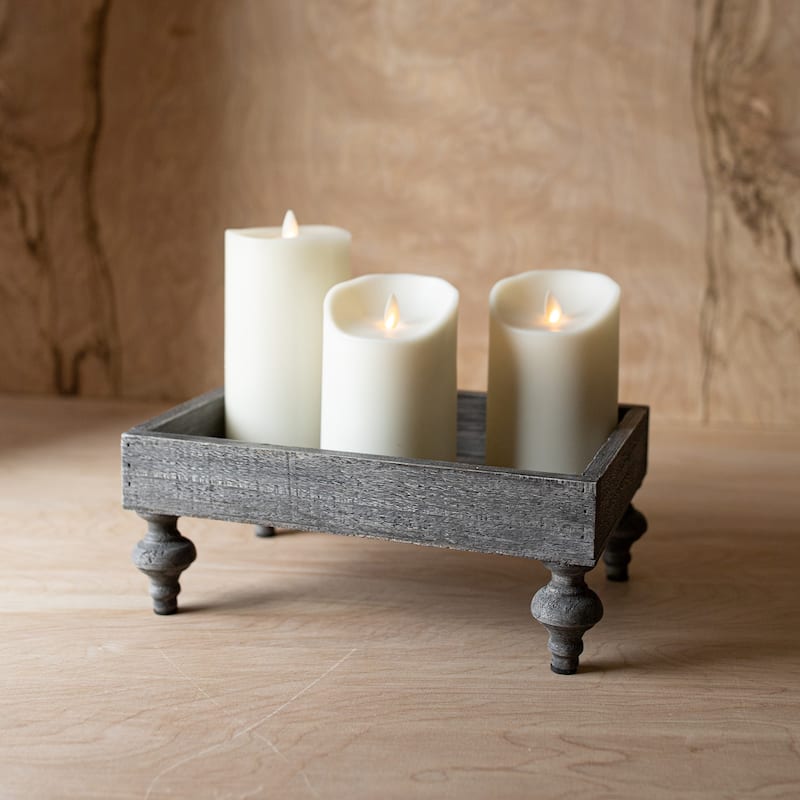 Foreside Home & Garden Platform Footed Tray Gray Wood - 12 x 8 x 5"H