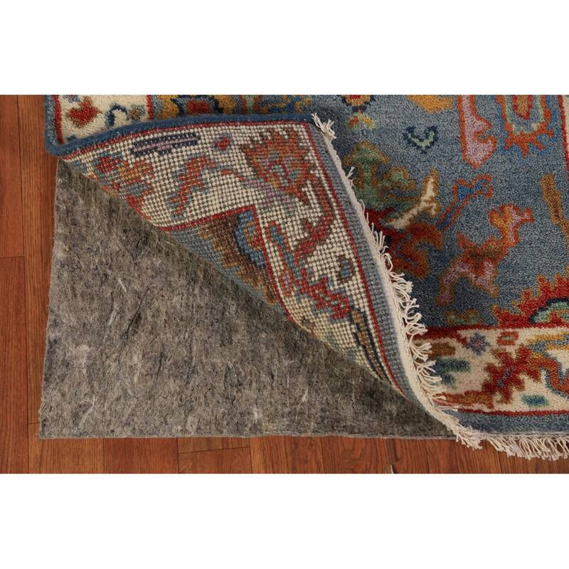 Blue Gray Floral Oushak Indian Foyer Rug Hand-Knotted Wool Carpet - 2'6"x 5'11"
