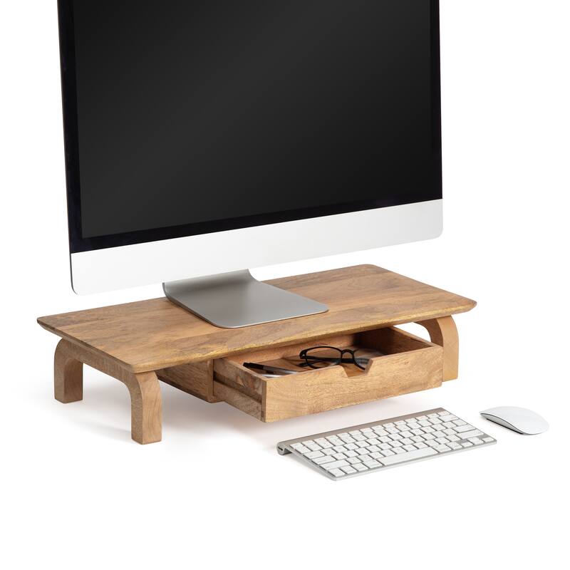 Jani Wood Monitor Stand Riser Desk - Ergonomic Design Stand, Desktop Organizer Table for Home, Office Workspace, Gaming Desk - Yellow