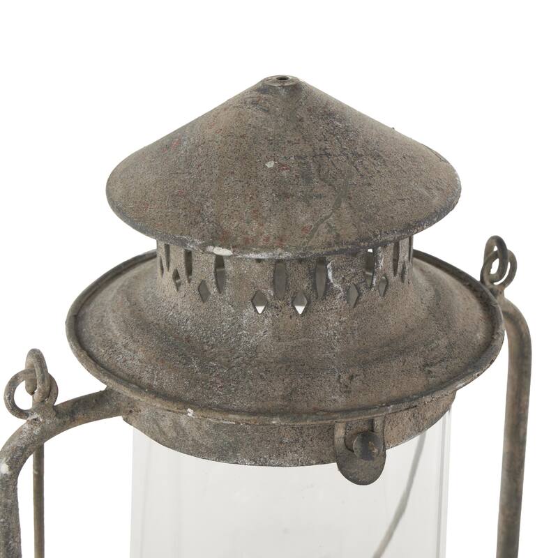Metal Leaf Decorative Candle Lantern with Red Accents and Handle - Bronze - Roche River Decor - 6"W x 8"L x 12"H