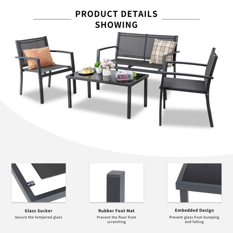 Futzca 4-Piece Outdoor Patio Furniture Set, Textilene Bistro Patio Set