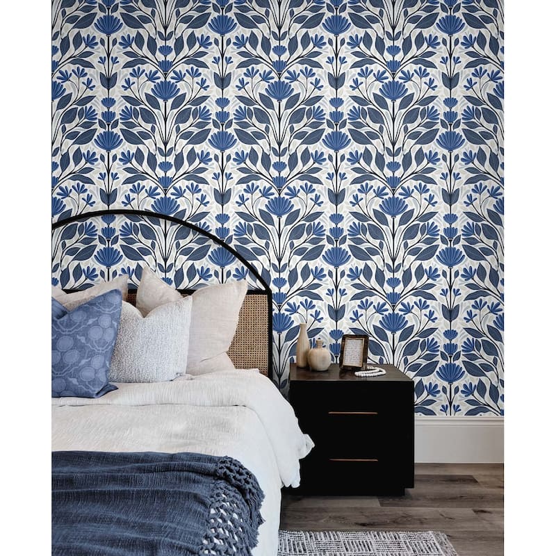 NextWall Folk Floral Peel and Stick Wallpaper