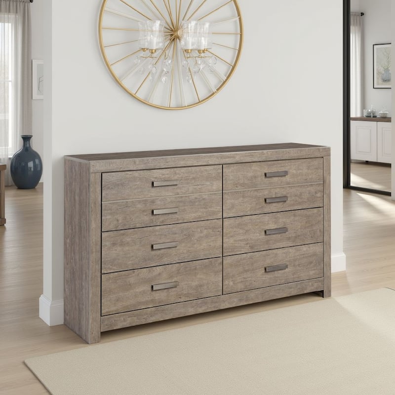 Kulv 62 Inch Dresser, 6 Storage Drawers, Modern Taupe Gray Laminate