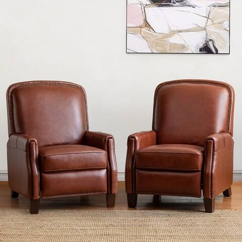 Gladis Modern Retro Genuine Leather Recliner with Nailhead Trim Set of 2 by HULALA HOME