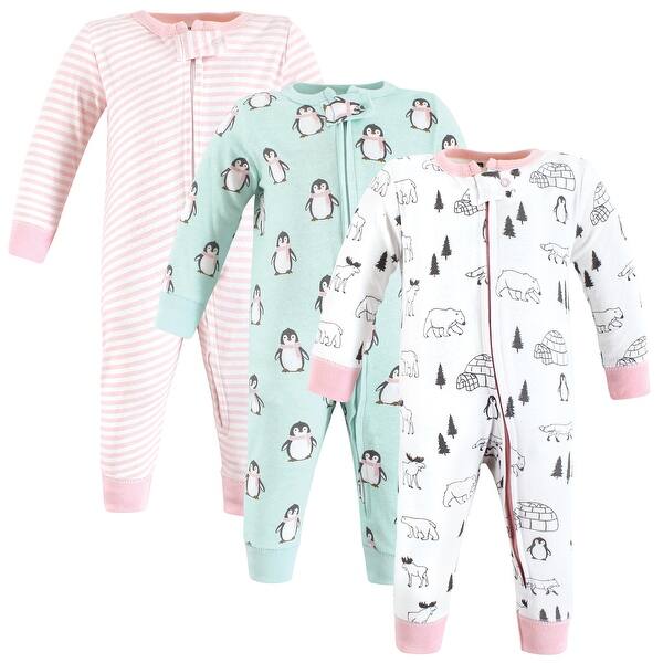 slide 1 of 1, Hudson Baby Infant Girl Cotton Sleep and Play, Girl Penguin 0-3 Months - Girl Penguin