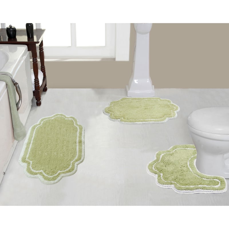 Allure Collection 100% Cotton Non-Slip Bathroom Rug Set, 3 Piece Machine Washable- Bathroom Rug, Bath Rug, U Shaped Contour