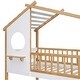 preview thumbnail 11 of 21, Twin over Twin Size Solid Wood Bunk Bed Wood Bed with Roof, Window, Ladder