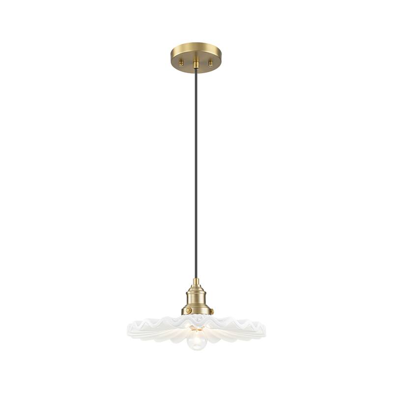 1-Light Modern Transitional Metal & Ceramic Pendant with Ruffled Wave-Edge Shade for Dining Room - 11.8" W x 5.5" H