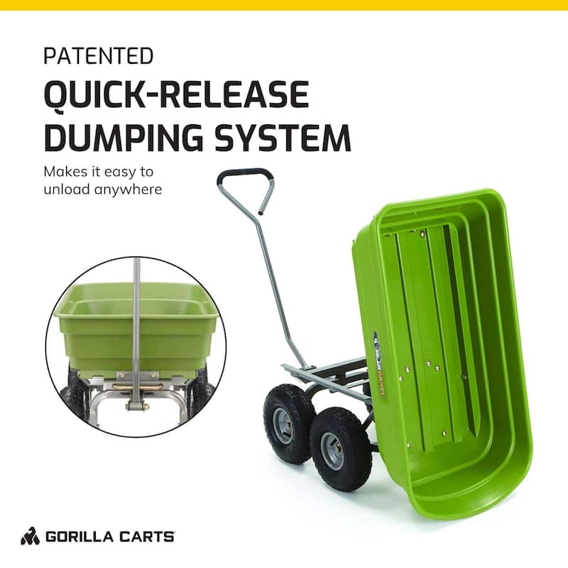 Gorilla Carts 600 Pound Capacity Heavy Duty Poly Yard Dump Utility Cart, Green - 31.5