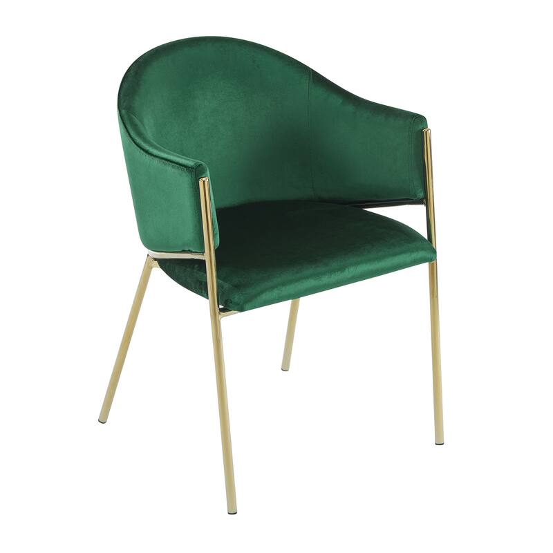 Velvet Upholstered Dining Chairs Set of 2, Modern Kitchen Side Chairs with Gold Metal Legs, Emerald Armchair for Home