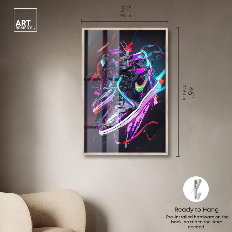 Neon Ribbons Sneakers Shadowbox by Art Remedy