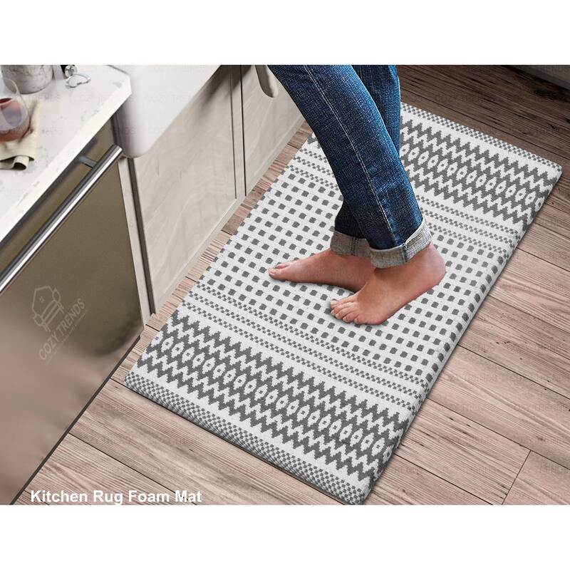 Woven Cotton Anti Fatigue Cushioned Kitchen | Doormat | Bathroom 18" x 30" Mats With Foam Backing Anti Slip - 18''x30'' -  Doormat | Bathroom  18" x 30"  Mats With Foam Backing Anti Slip - 18''x30''|Box Grey