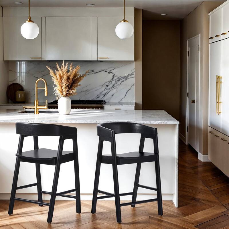 Middlebrook Modern Solid Wood Rounded Back Counter Stool - Black