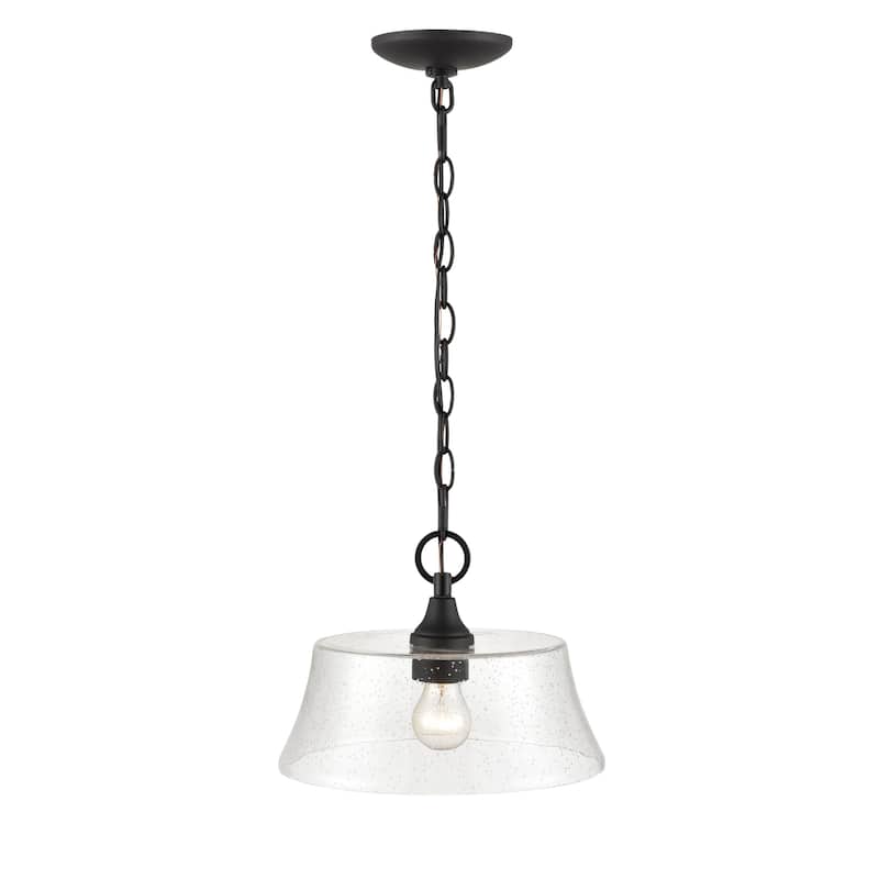 Millennium Lighting Caily 1 Light Pendant in Matte Black or Brushed Nickel with Seeded Glass Shade