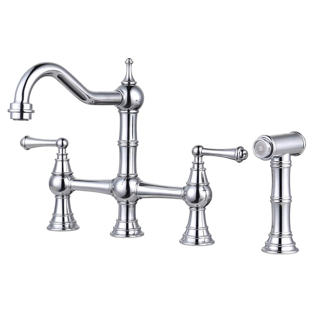 WOWOW Double Handle Bridge Kitchen Faucet with Side Sprayer