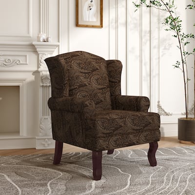 Upholstered Linen Wingback Accent Chair with Rolled Arm