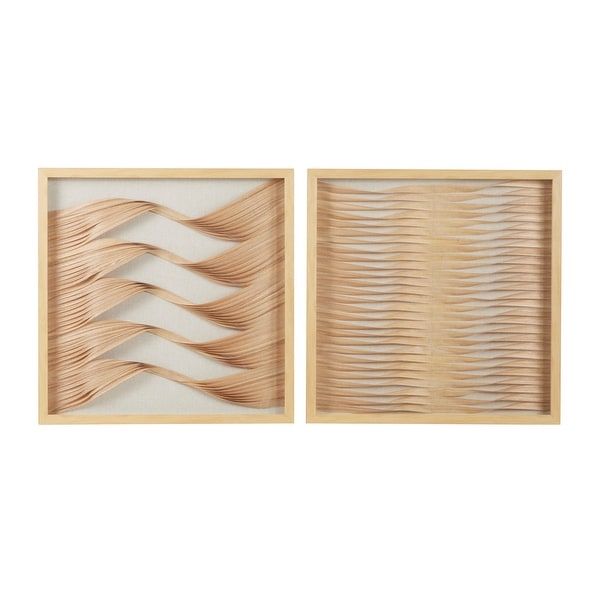 23.5" Square Framed Beige and Natural Wood Ribbon Shadow Boxes Wall Art Set of 2. Opens flyout.