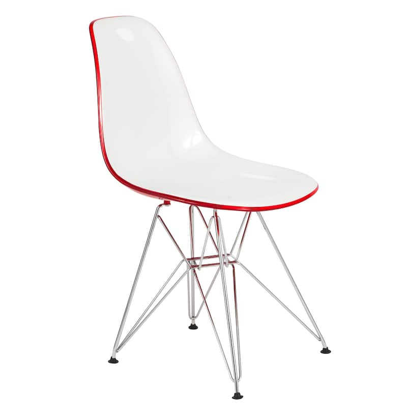 LeisureMod Cresco Molded 2-Tone Eiffel Side Chair - White Blue - 17"L x 18.4"W x 32"H - 20 x 32 x 17 - Red