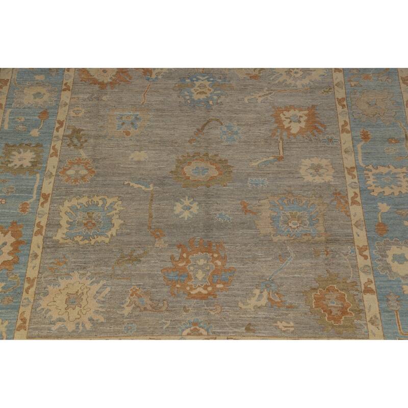 Hand Knotted Oriental 100% Wool Carpet Transitional All-Over Greys & Charcoal Oushak Area Rug - 9' 7'' X 8' 7''