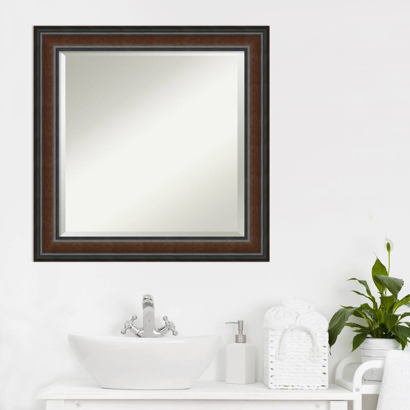 Beveled Wood Bathroom Wall Mirror - Cyprus Walnut Frame