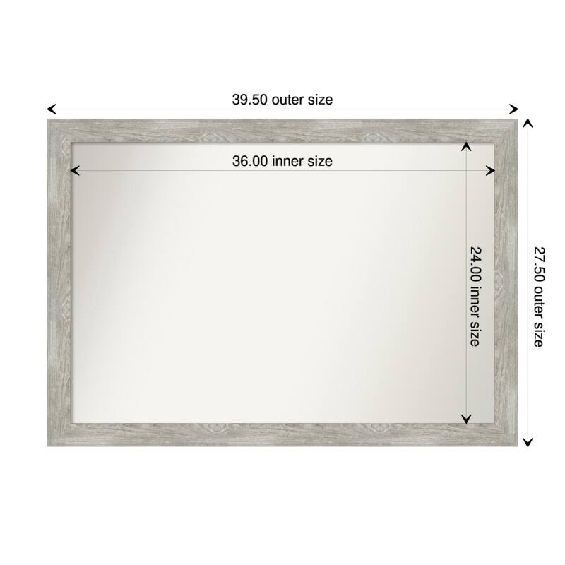 Dove Greywash Narrow Framed Non-Beveled Custom Wall Mirror, Bathroom Vanity Mirror - Outer Size: 39.5 x 27.5