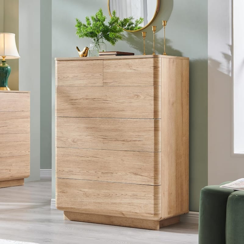 Modern 6 Drawer Dresser for Bedroom, Handle-less Wooden Dressers - Natural Oak