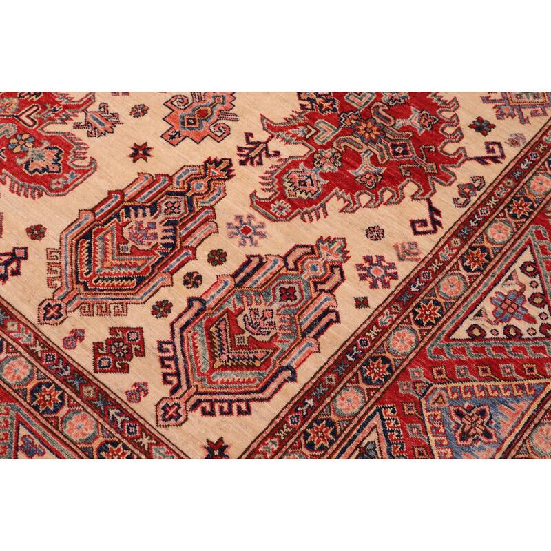 Rustic Super Kazak Raven Natural/Red Hand Knotted Wool Rug - 8'8'' x 12'4''